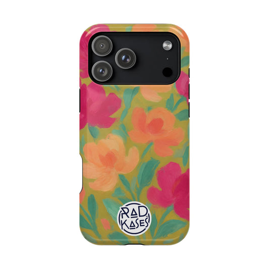 Floral phone case with 'Rad Kases' logo on a white background